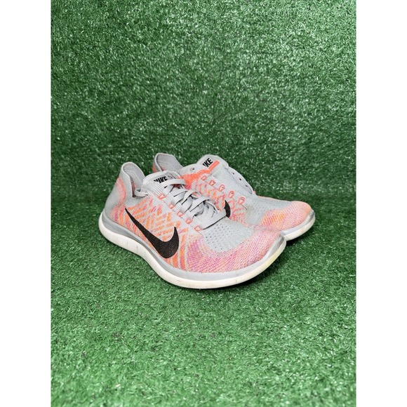 Nike Womens Size 7.5 Free 4.0 Flyknit 717076-002 Gray Red Running Shoes Sneakers - Picture 2 of 9